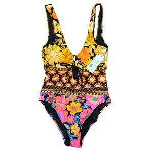 Sunshine 79 Womens Floral Lace Up One Piece Swimsuit SN2SL09 Multi Color Size 6